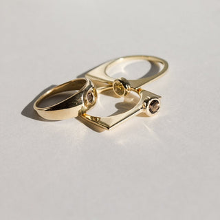 LASER MOKA - 14 karat gold plated sterling silver & Moka Quartz ring