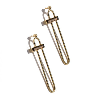 TROMBONE MOKA - 14 karat gold plated sterling silver & Moka Quartz earrings