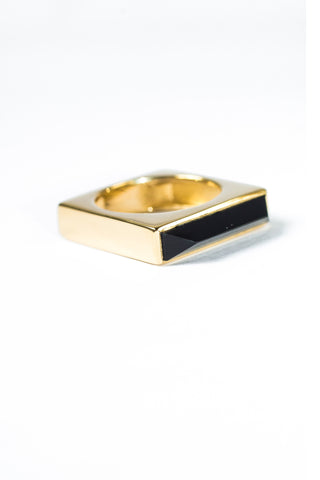 QUADRA ONYX - 14 karat gold plated sterling silver & Onyx ring
